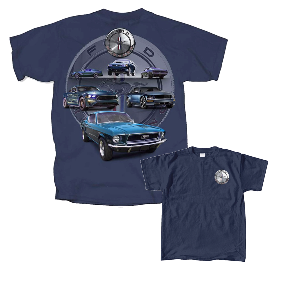 Ford Mustang GT T-Shirt Mustang uscar-world Collage Blau – Mustang Ford