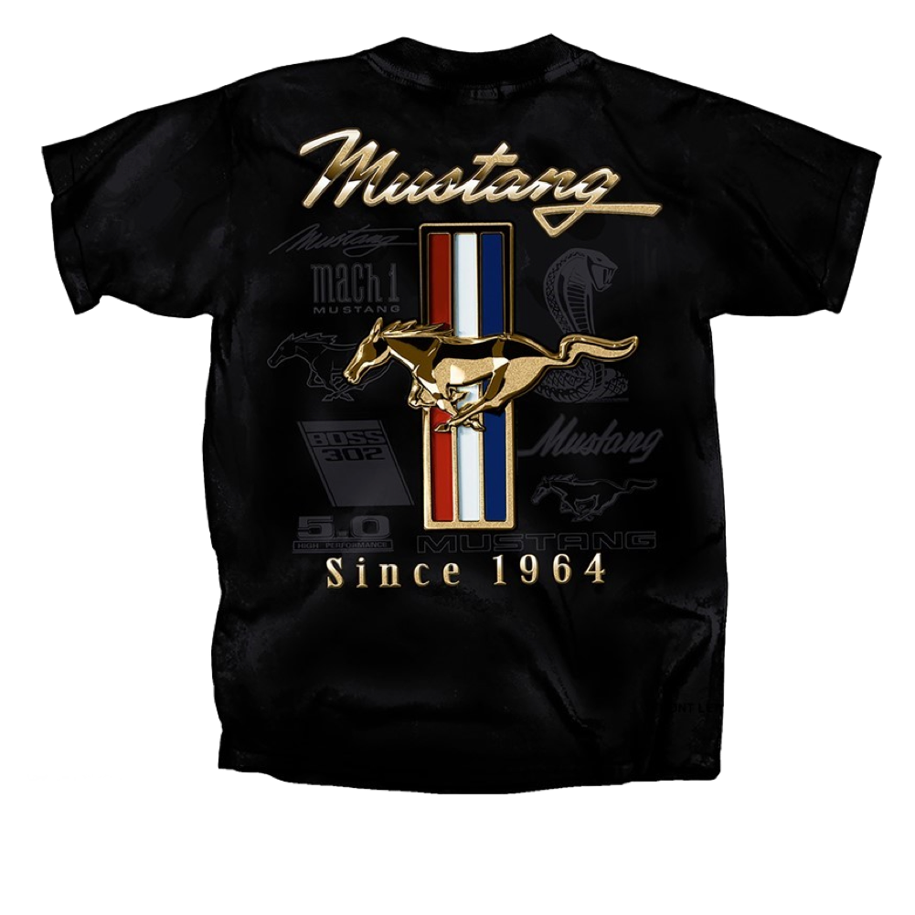 1964 Logo T-Shirt Ford Schwarz Mustang Collage since uscar-world – Ford Mustang