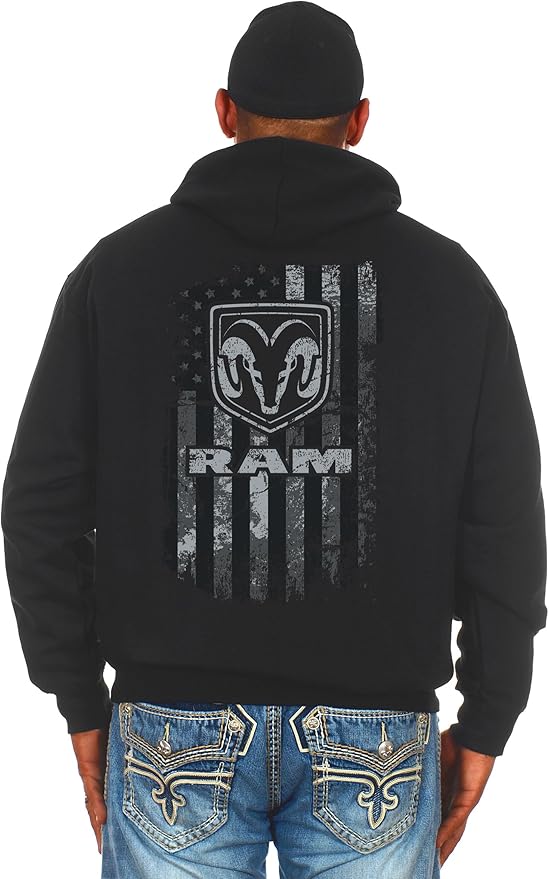 Dodge RAM Hoodie Kapuzenpullover mit RAM Logo US Flag Schwarz uscar world