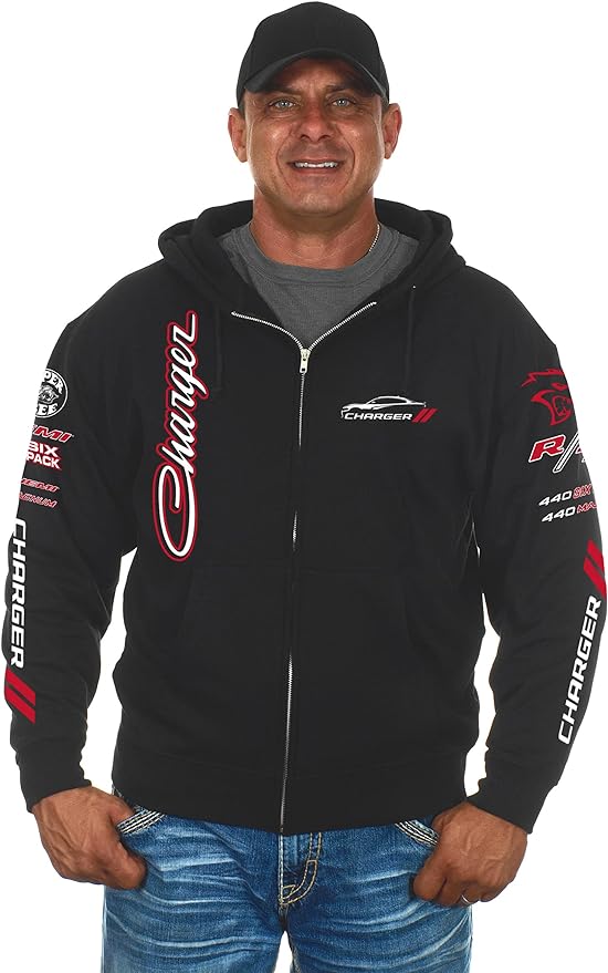 Dodge Charger Kapuzenjacke Sweatjacke mit Dodge Charger Logo Collage Schwarz