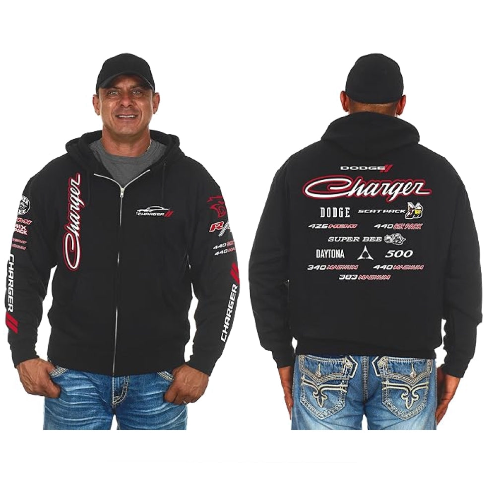 Dodge Charger Kapuzenjacke Sweatjacke mit Dodge Charger Logo Collage Schwarz