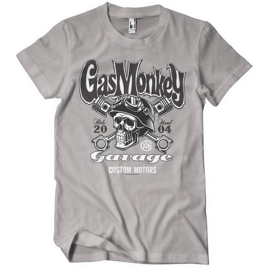 Gas Monkey Garage Custom Motors Skull T-Shirt Hellgrau