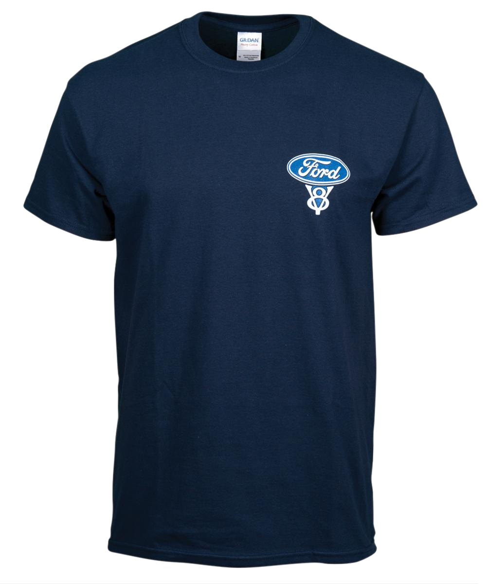 Ford T-Shirt mit Ford Pinstripe Motiv und Ford V8 Logo Blau