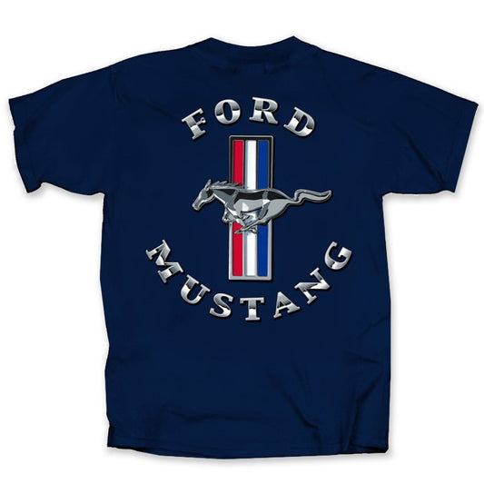 Ford Mustang T-Shirt Mustang Chrome Tribar Logo Dunkelblau