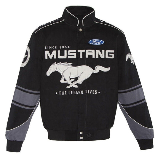 Ford Mustang Jacke Bestickt Mustang Logos All Over The Years Schwarz