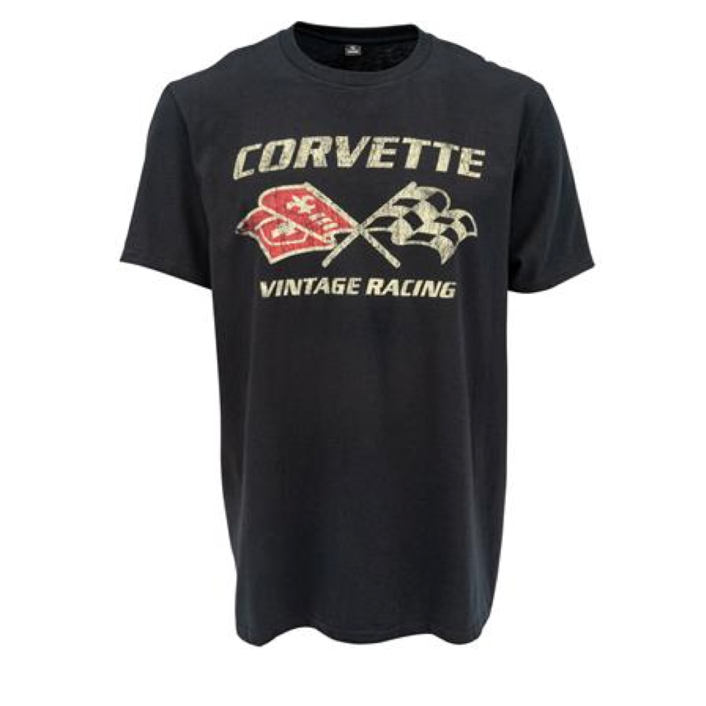 Corvette T-Shirt Corvette Crossflag Logo T-Shirt Vintage Racing Schwarz